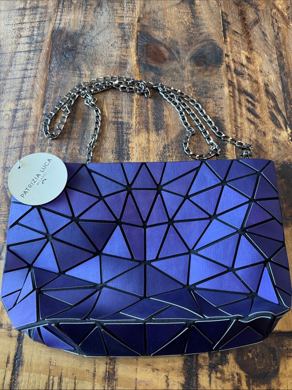 Patrizia Luca Metallic Purple Geometric Crossbody with Chain Strap